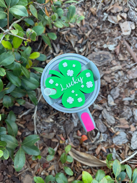 St. Patrick’s Day Stanley Tumbler Topper | Lucky Clover Straw Topper | Fits 30oz & 40oz Stanley Cups | Shamrock Cup Accessory