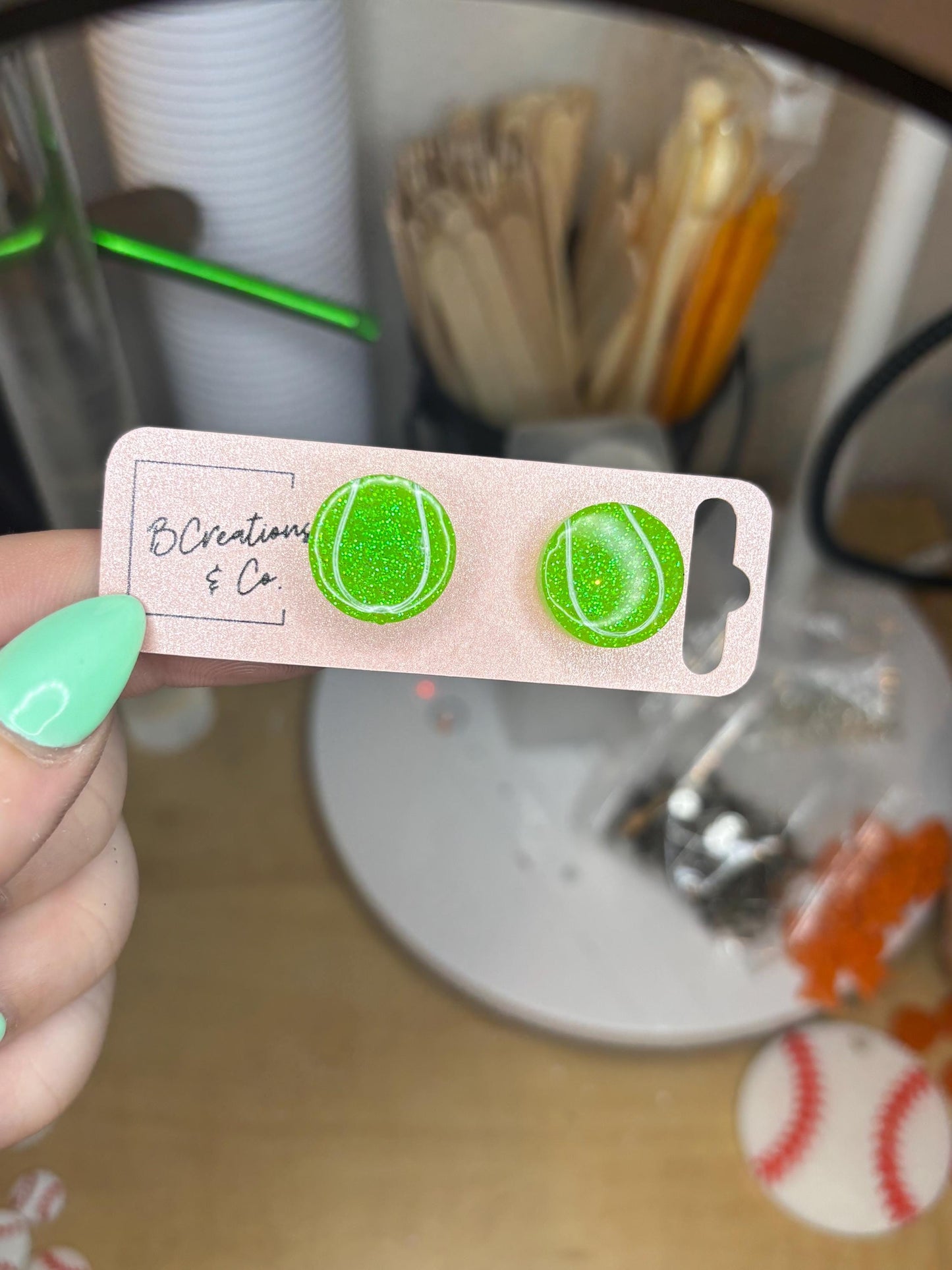 Glitter Tennis Stud Earrings | Custom | Handmade