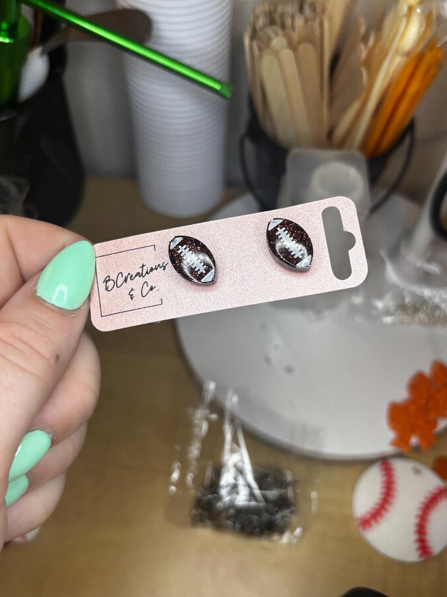 Glitter Football Stud Earrings | Custom | Handmade