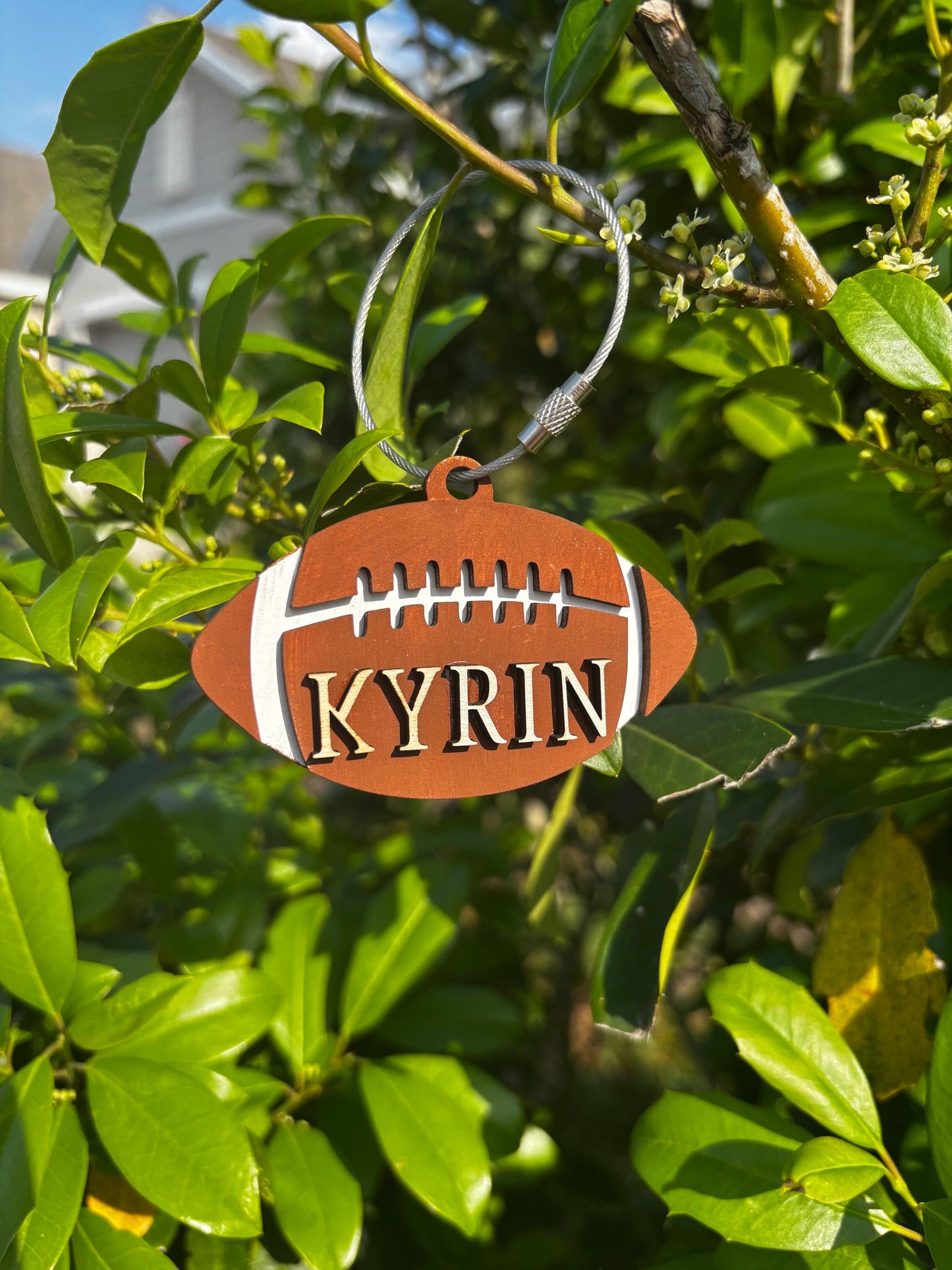 Wooden Football Bag Tag w/Custom Name | Football Player | Custom Design