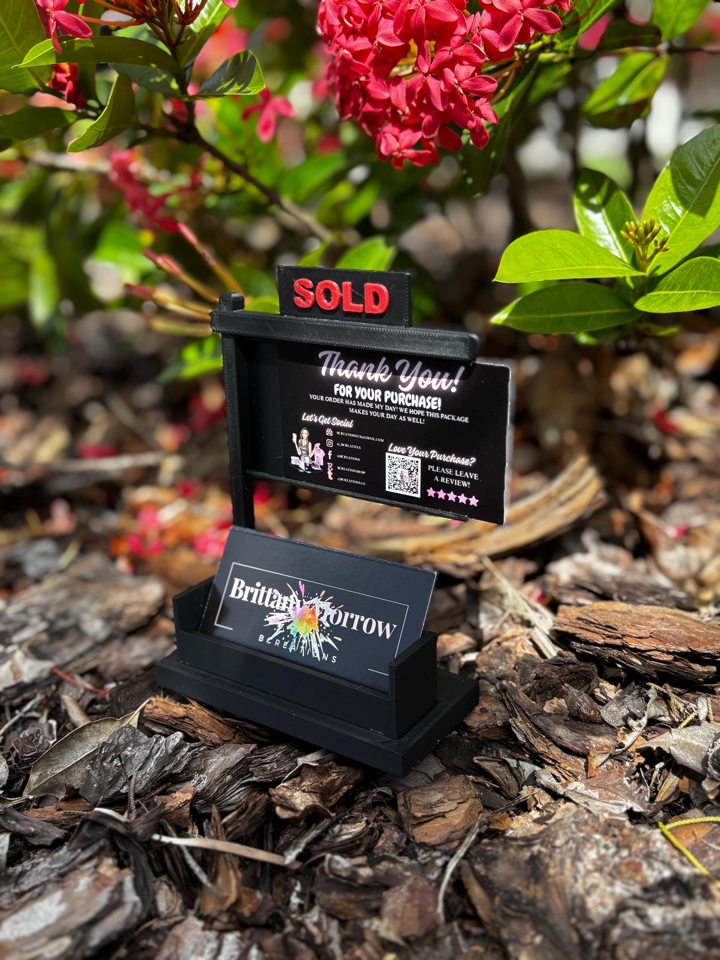 Mini “SOLD” Sign Business Card Holder for Realtors – Real Estate Desk Décor | Sliding Slot Display | Closing Gift | Realtor Branding Prop