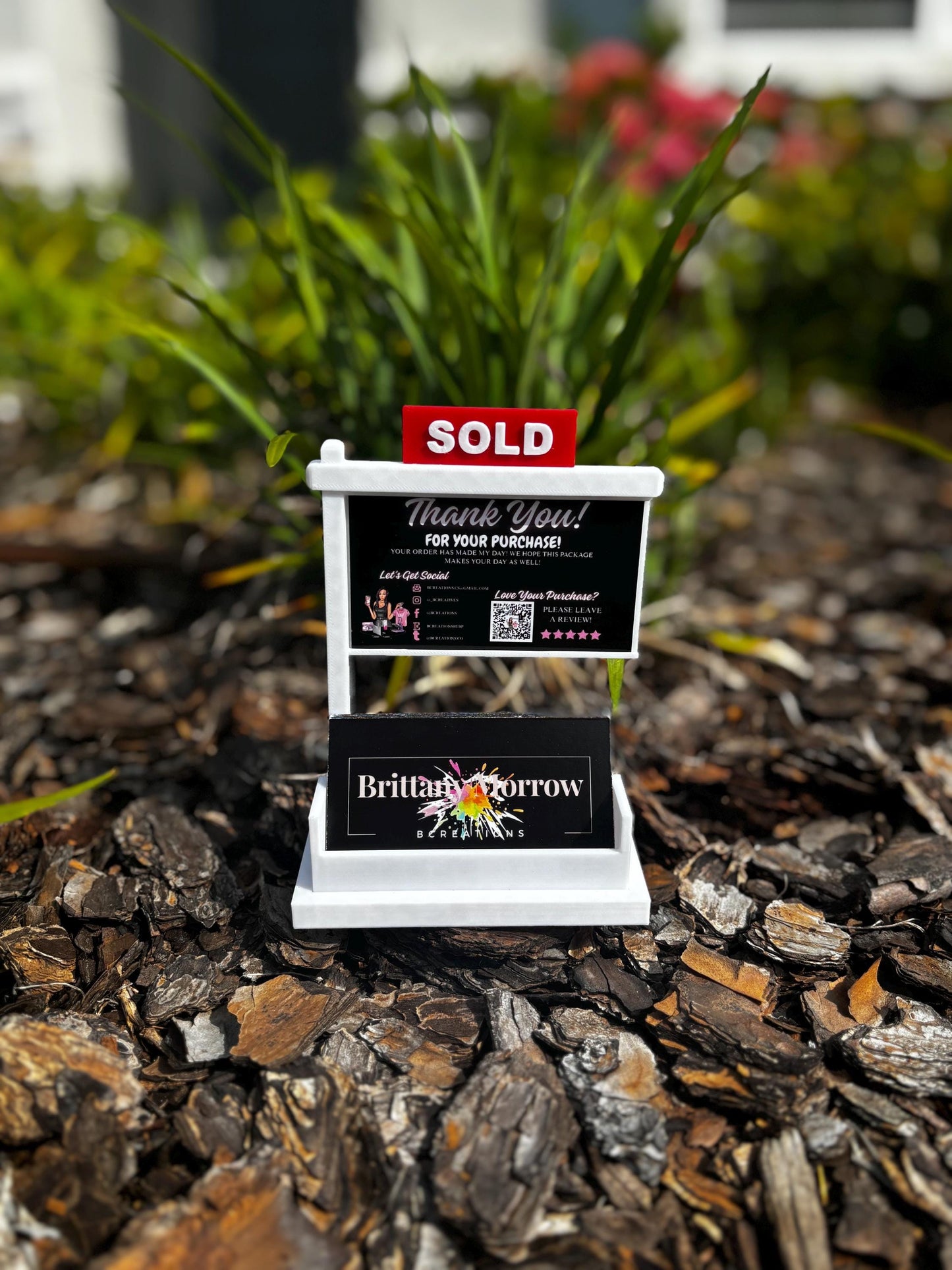 Mini “SOLD” Sign Business Card Holder for Realtors – Real Estate Desk Décor | Sliding Slot Display | Closing Gift | Realtor Branding Prop