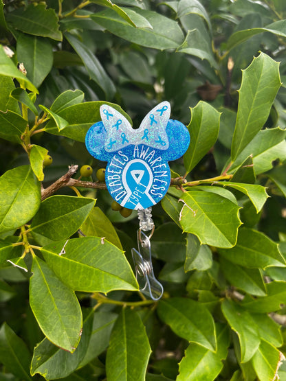 Type 1 Diabetes Awareness Badge Reel | Retractable Glitter Bow Badge Holder | Medical Nurse ID Clip | Diabetes Awareness Gift