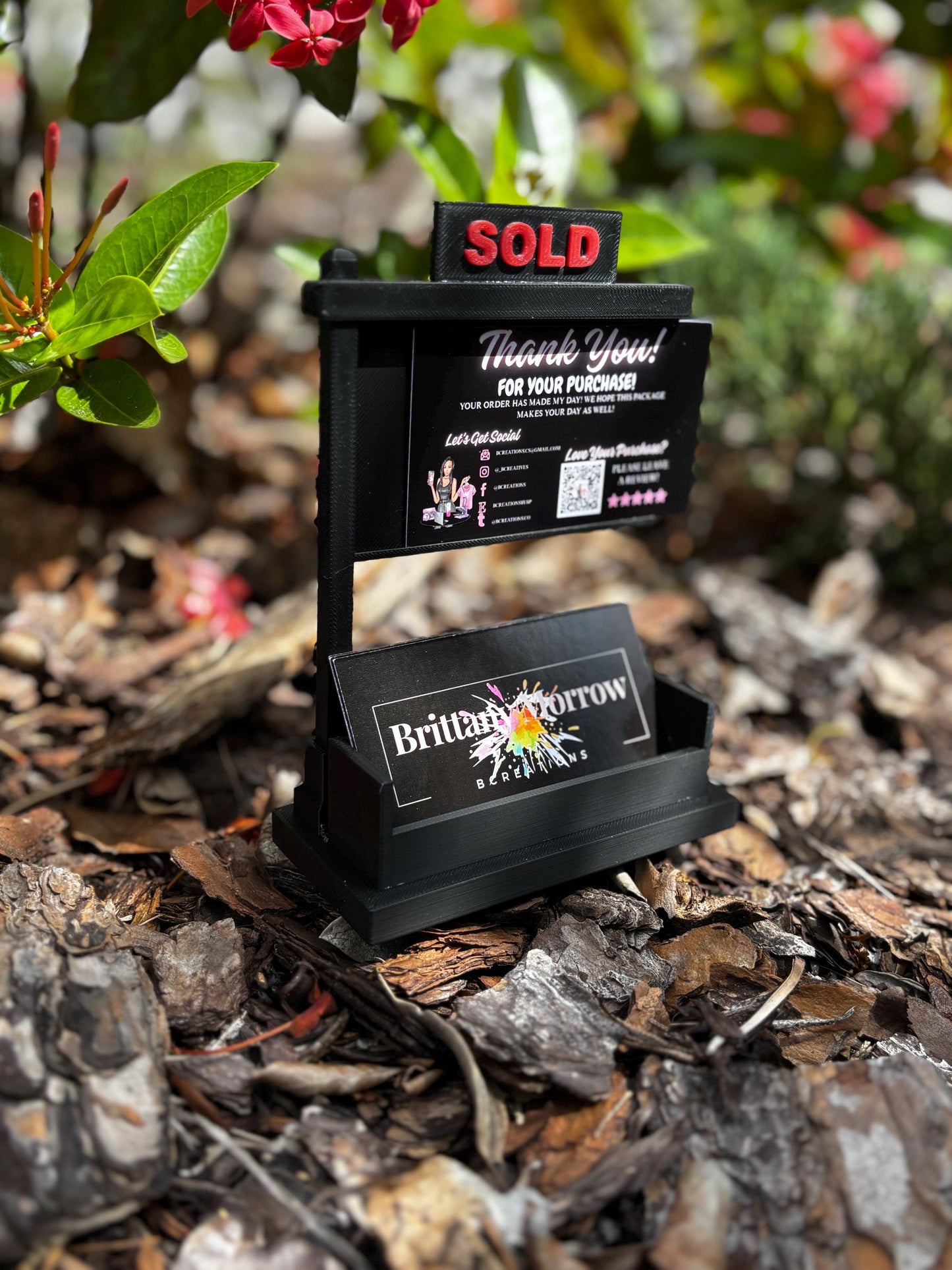 Mini “SOLD” Sign Business Card Holder for Realtors – Real Estate Desk Décor | Sliding Slot Display | Closing Gift | Realtor Branding Prop