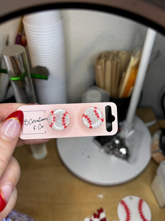 Baseball Glitter Stud Earrings