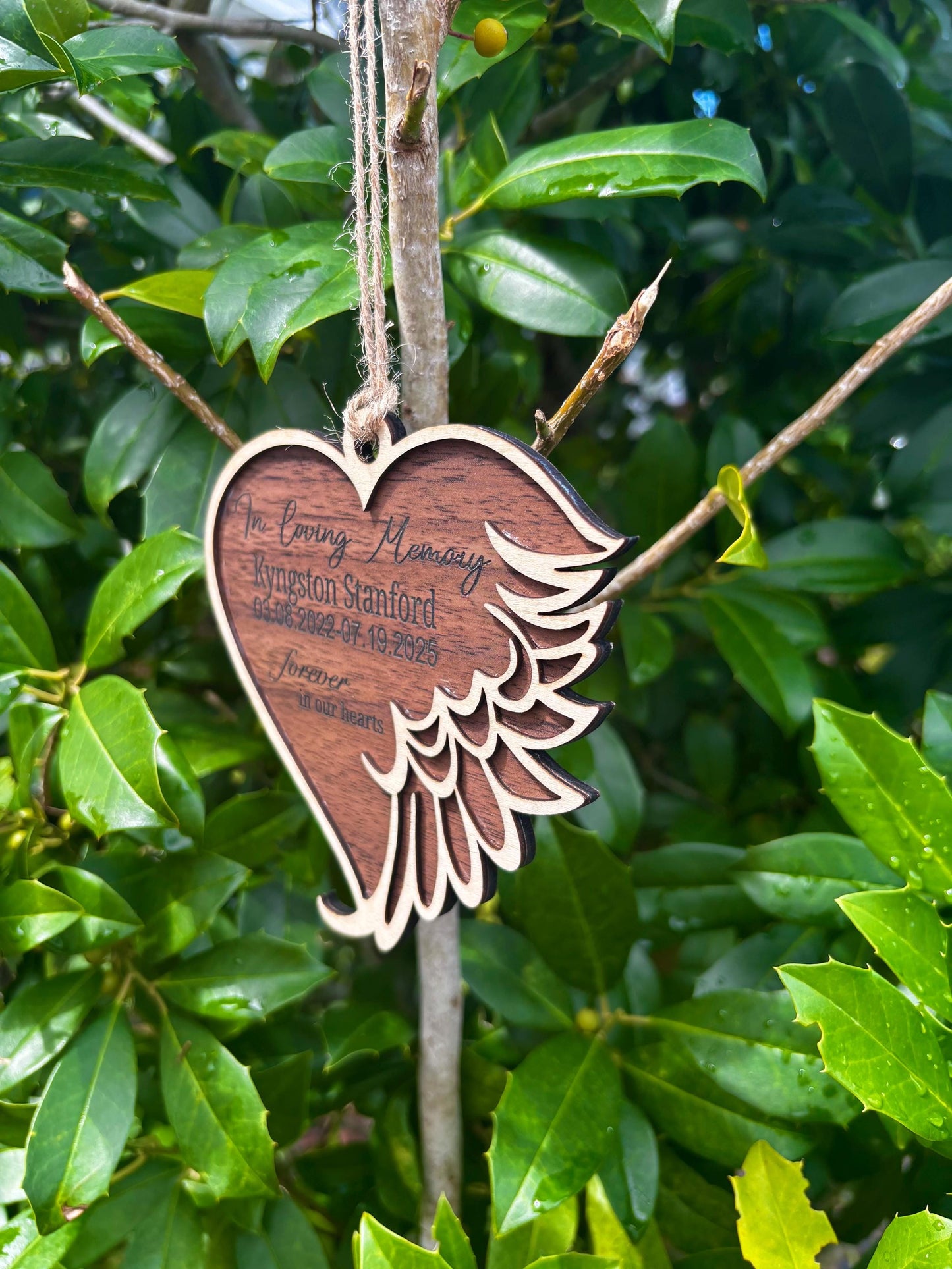 Personalized Memorial Ornament | In Loving Memory Angel Wing Heart Keepsake | Custom Remembrance Gift | Sympathy Gift