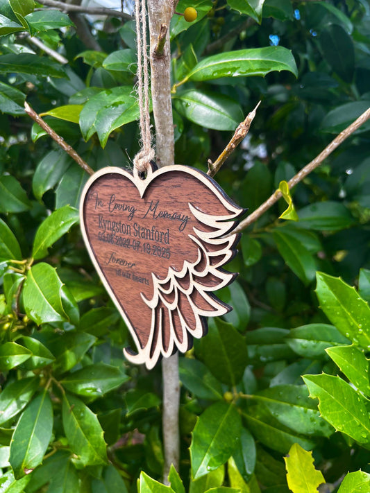 Personalized Memorial Ornament | In Loving Memory Angel Wing Heart Keepsake | Custom Remembrance Gift | Sympathy Gift