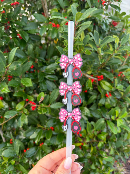 Bow Nurse Stanley Straw Topper | Valentine’s Day Nurse Straw Charm | Stanley Cup Accessory | Nurse Gift | Pink Nurse Cup Topper