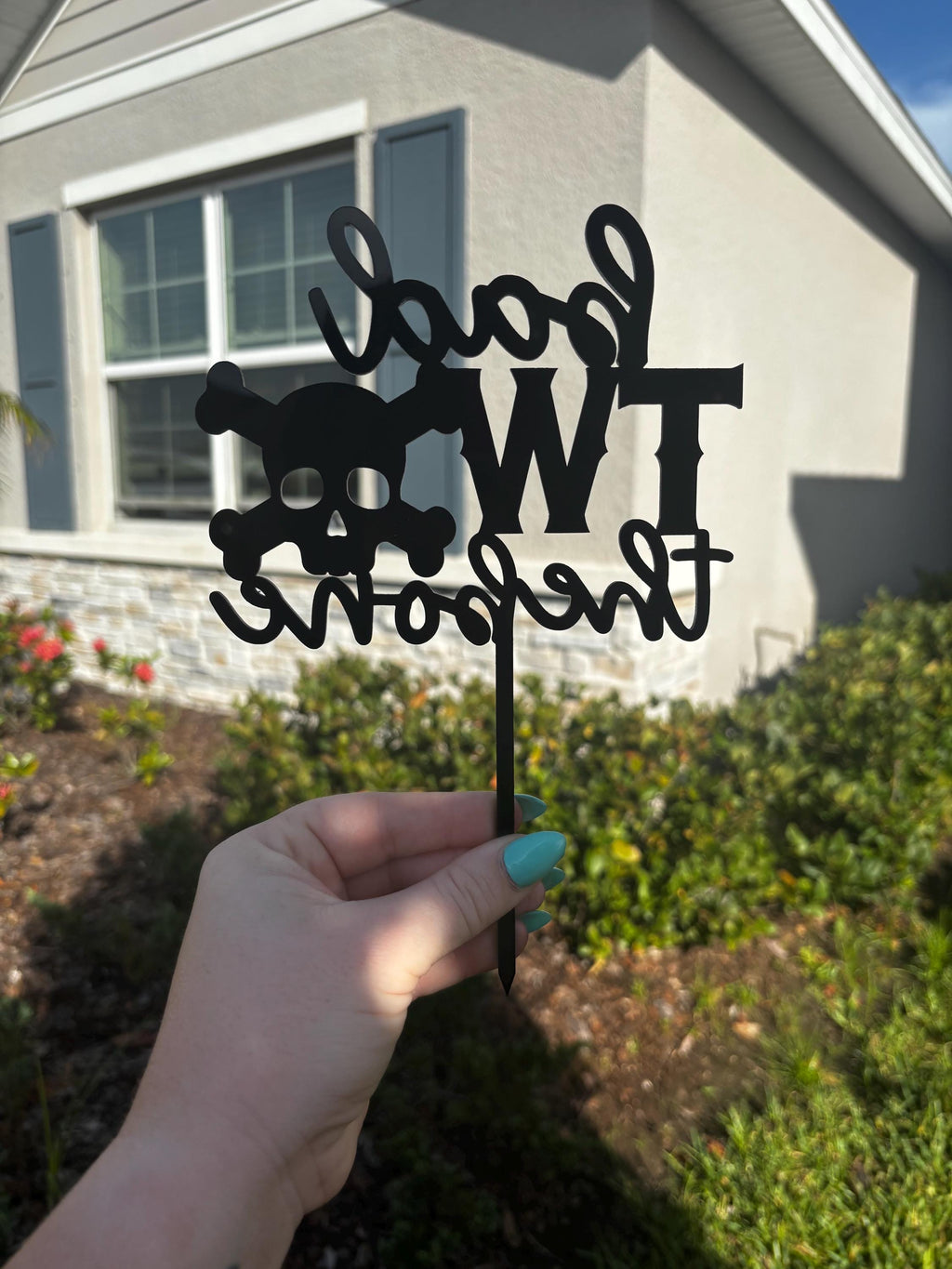 Bad TWO the Bone Cake Topper | Skull Pirate 2nd Birthday Decor | Toddler Boy Two Year Old Birthday Party | Black Acrylic Cake Topper