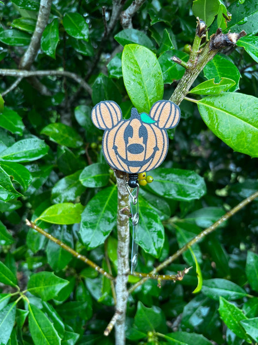 Pumpkin Mouse Badge Reel | Cute Fall Nurse Badge Holder | Retractable ID Holder for Teachers, Nurses & Disney Lovers