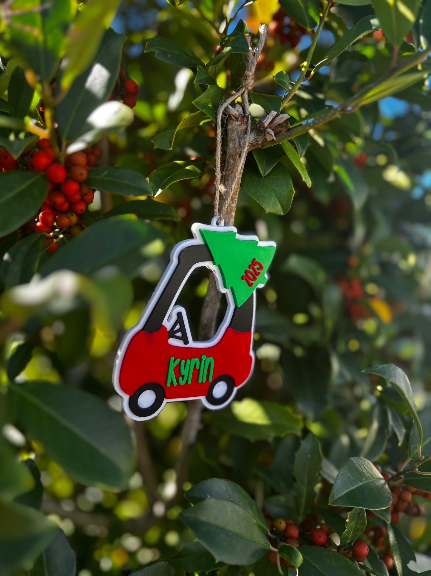Red Car Tree Ornament w/Custom Name