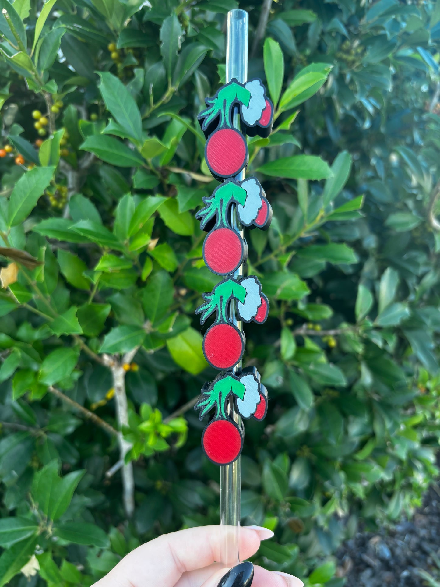 Christmas Grinch Hand Ornament Stanley Straw Topper
