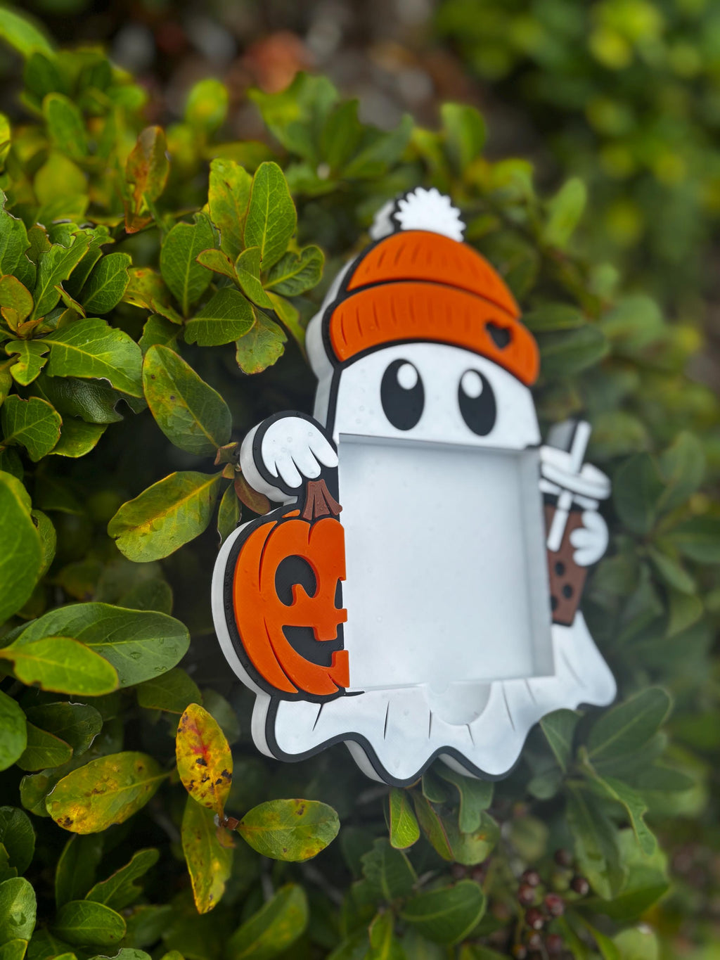 Ghost Sticky Note Holder – Halloween Notepad Organizer with Iced Coffee & Pumpkin Design