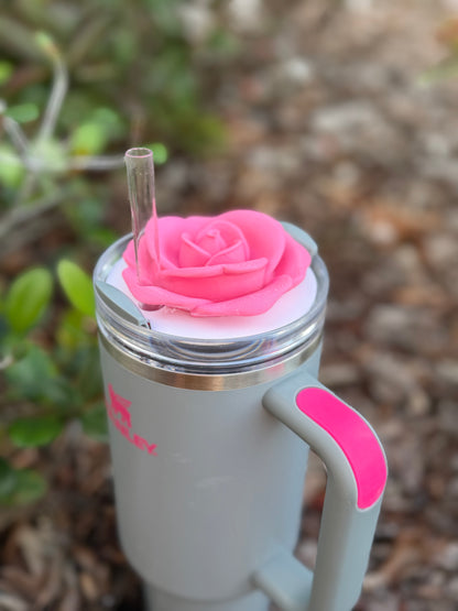 Rose Stanley Cup Topper | 30oz & 40oz Stanley Tumbler Lid Accessory | Floral Straw Topper | 3D Printed Cup Decor