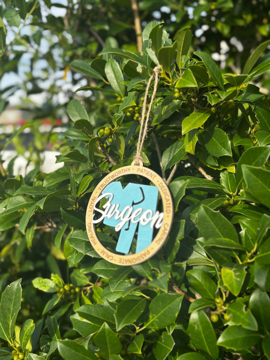 Surgeon Ornament – Laser Cut & Engraved Medical Gift | Wooden Ornament for Healthcare Workers, Doctors, Surgeons | Hospital Staff