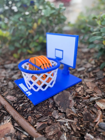 Personalized Basketball Coaster Set with Holder | Custom Name & Number | Sports Desk & Man Cave Decor | Basketball Gift