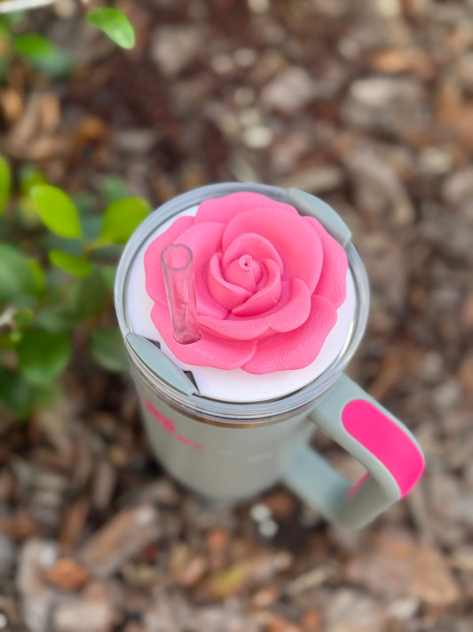 Rose Stanley Cup Topper | 30oz & 40oz Stanley Tumbler Lid Accessory | Floral Straw Topper | 3D Printed Cup Decor