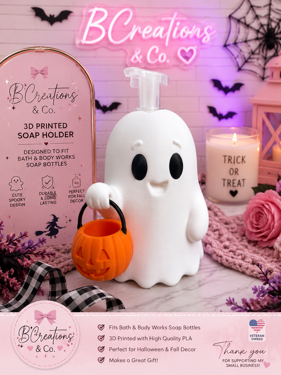 Ghost Bath & Body Works Soap Holder | Halloween Foaming Soap Sleeve | 3D Printed Ghost Bathroom Decor | Fall Kitchen Sink Decor | Gift