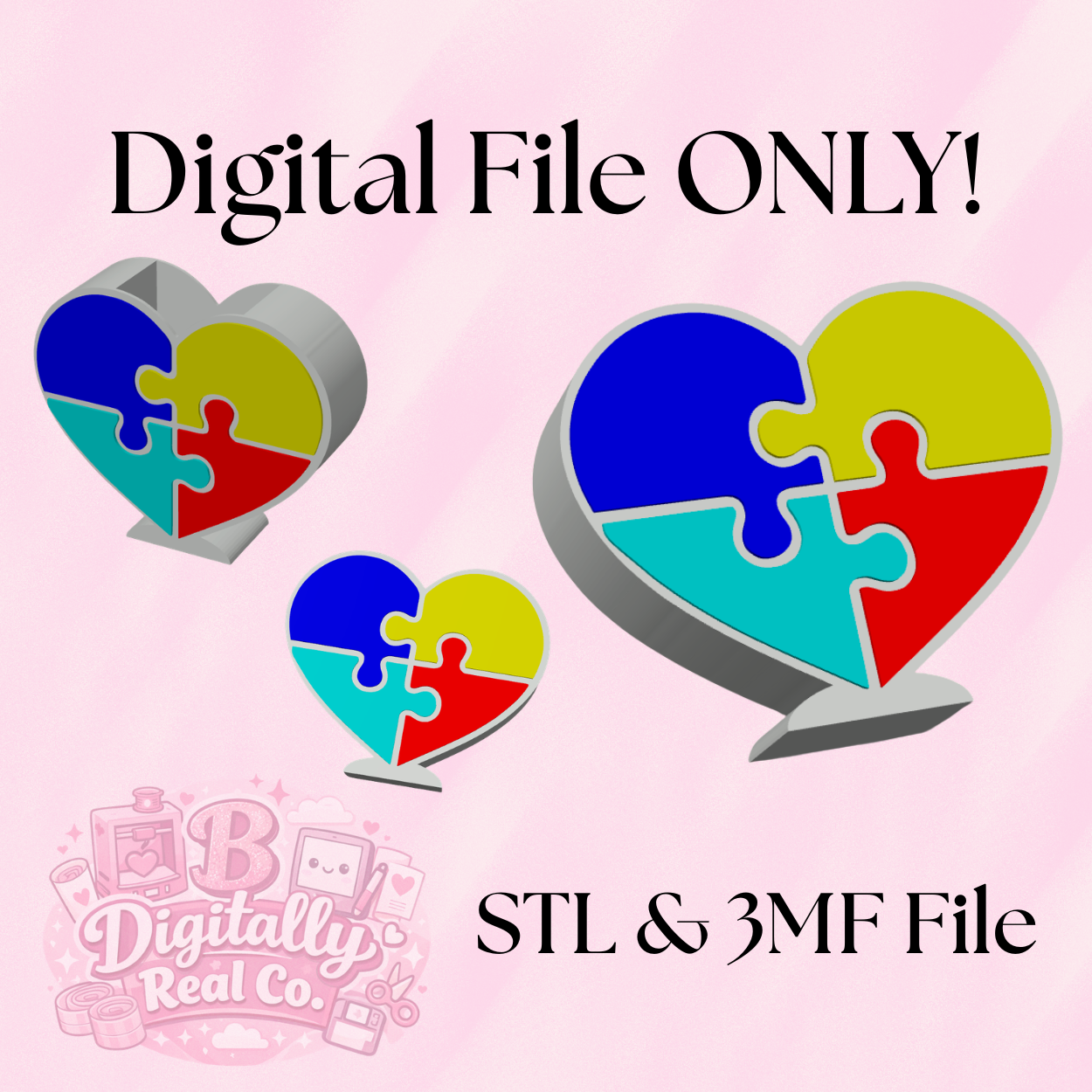 Autism Puzzle Heart Pen Holder STL & 3MF | Autism Awareness Desk Organizer | Neurodiversity Desk Decor | 3D Print File | Digital Download