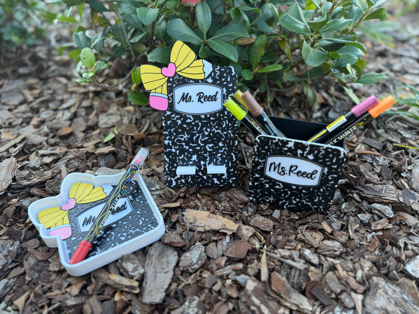 Personalized Teacher Desk Set | Custom Name Phone Holder, Pen Holder & Trinket Dish | Teacher Gift | Back to School Desk Decor