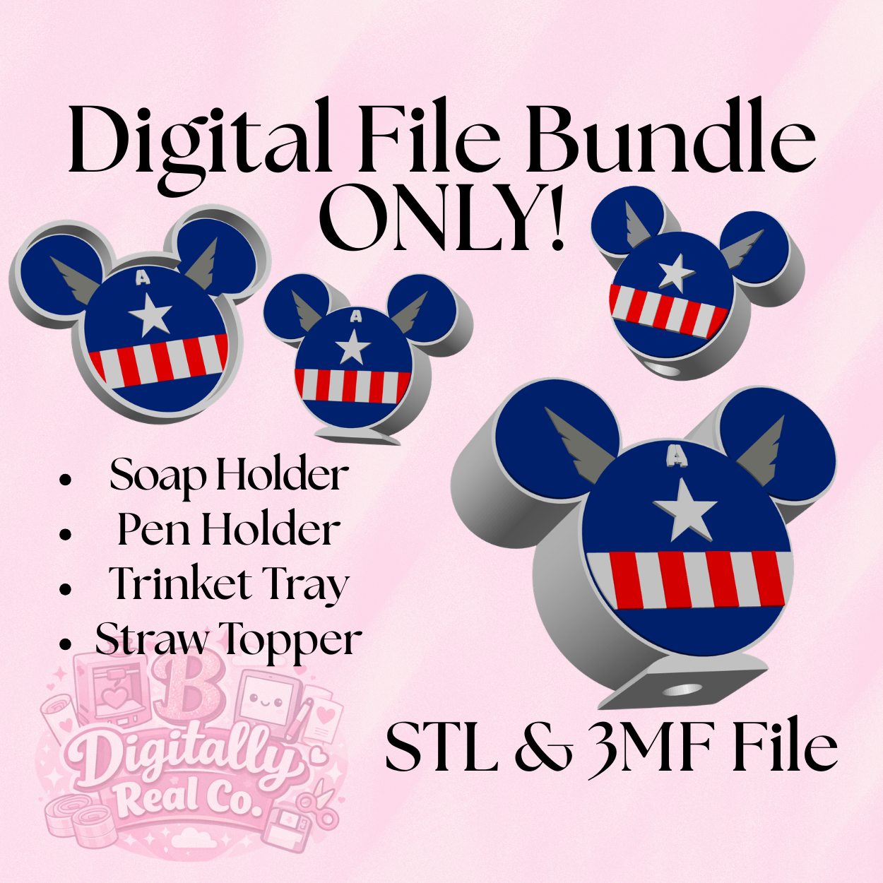 Superhero Inspired 3D Print Bundle – Soap Holder, Pen Holder, Trinket Tray & Straw Topper | STL & 3MF Files | Digital Download ONLY