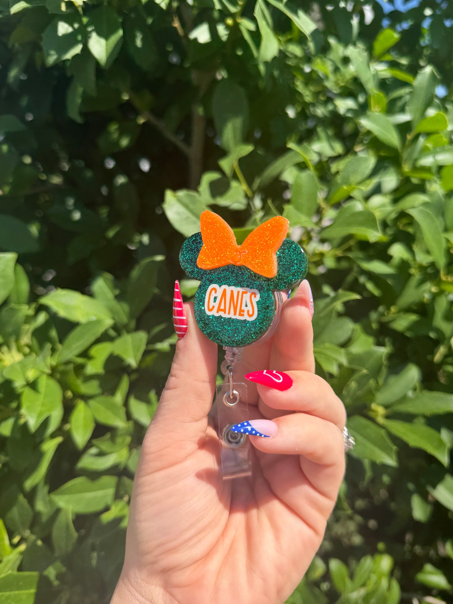 Miami Hurricanes Minnie Badge Reel | Custom Name Badge Reel | Retractable ID Holder | Nurse Badge Reel | Teacher Badge Reel | Hurricanes Fan Gift