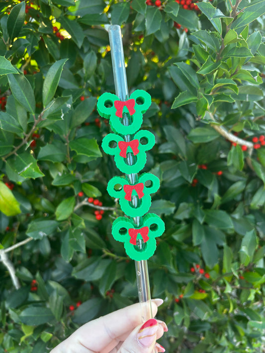 Mouse Christmas Wreath Stanley Straw Topper | Holiday Straw Topper for 40oz Stanley Cup | Festive Mouse Straw Charm | Christmas Cup Accessory