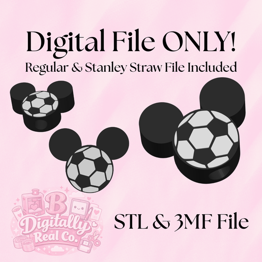 Soccer Mouse Inspired Straw Topper | 3D Print Digital File | Regular & Stanley Size Included | STL & 3MF | Sports Cup Charm