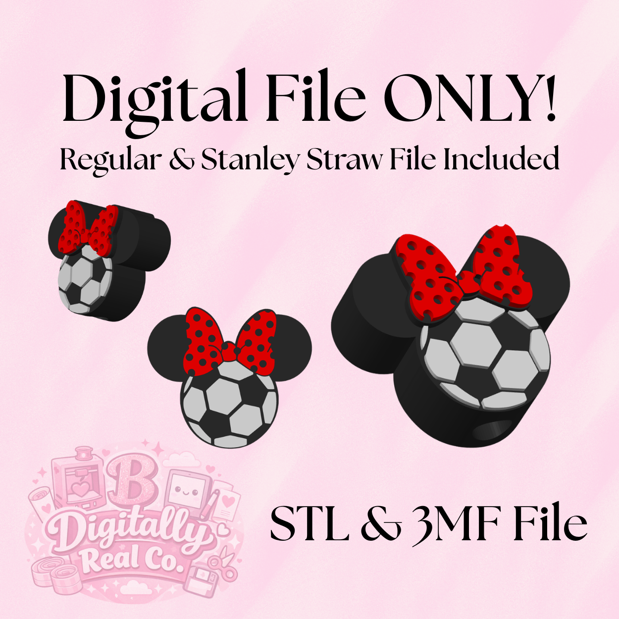 Soccer Girl Mouse Inspired Straw Topper | 3D Print Digital File | 8mm & 10mm Included | STL & 3MF | Sports Cup Charm