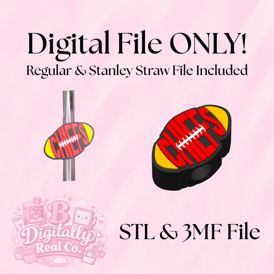 KC Chiefs Football Straw Topper 3D Print File (STL and 3MF Digital Download) Stanley & Regular Size