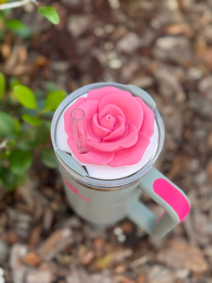 Rose Stanley Cup Topper | 30oz & 40oz Stanley Tumbler Lid Accessory | Floral Straw Topper | 3D Printed Cup Decor