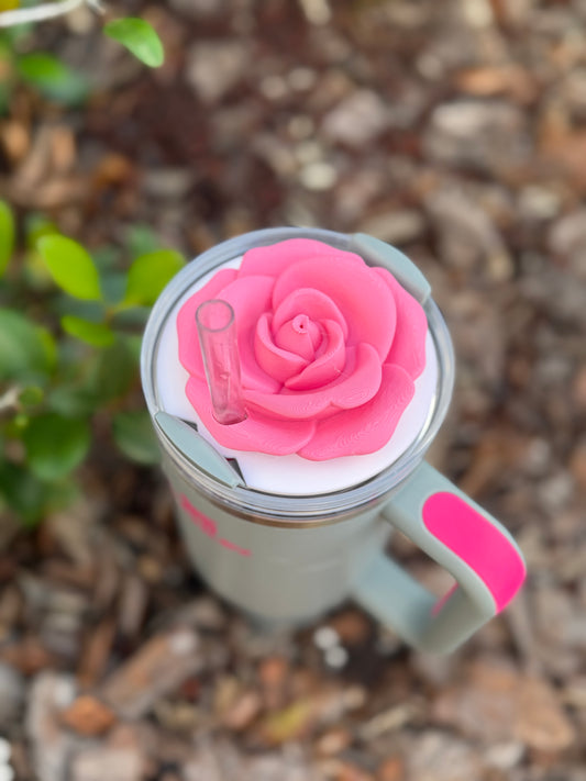 Rose Stanley Cup Topper | 30oz & 40oz Stanley Tumbler Lid Accessory | Floral Straw Topper | 3D Printed Cup Decor