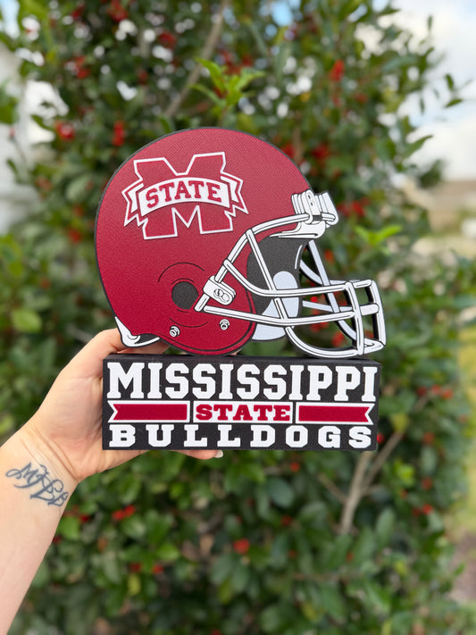 Mississippi State Bulldogs Desk Stand | MS State Football Helmet Decor | Bulldogs Office Desk Sign | College Football Fan Gift