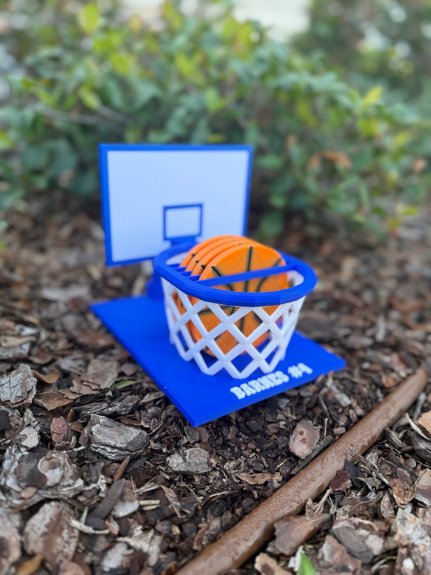Personalized Basketball Coaster Set with Holder | Custom Name & Number | Sports Desk & Man Cave Decor | Basketball Gift