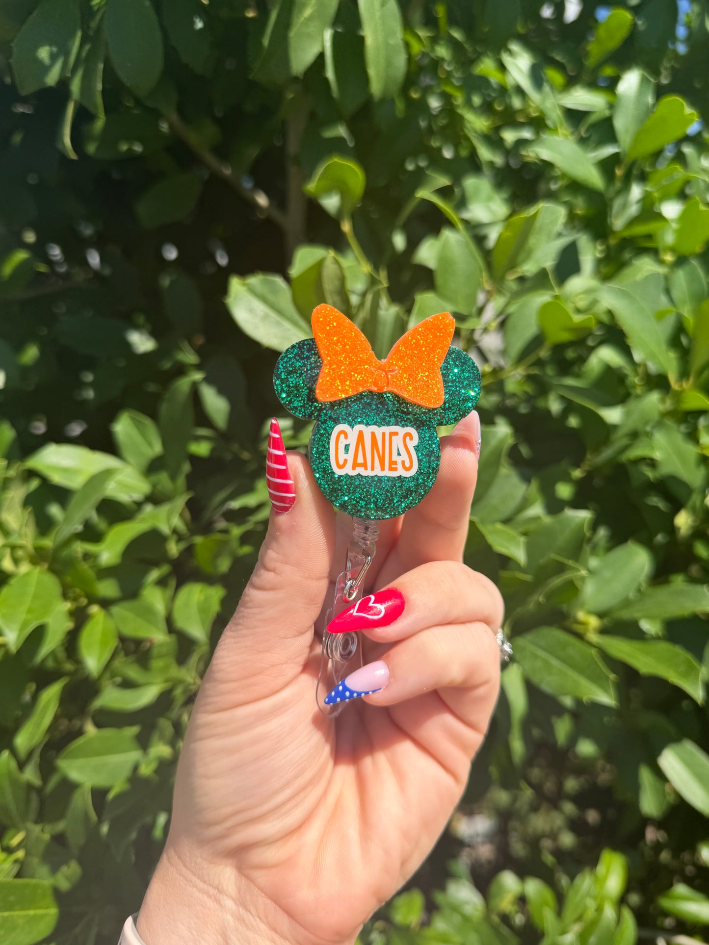 Miami Hurricanes Minnie Badge Reel | Custom Name Badge Reel | Retractable ID Holder | Nurse Badge Reel | Teacher Badge Reel | Hurricanes Fan Gift