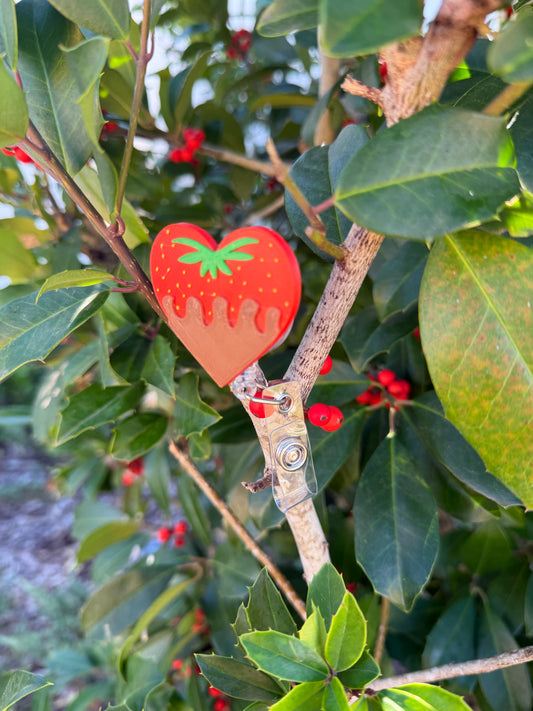 Chocolate Covered Strawberry Badge Reel | Valentine’s Day Heart Badge Holder | Cute Nurse Teacher Badge Reel | Alligator or Belt Clip
