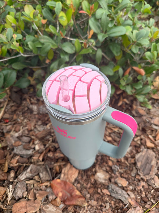 Concha Stanley Straw Topper | 30oz & 40oz Stanley Cup Accessory | Pink Concha Straw Cover | Mexican Bread Tumbler Topper | Cute Stanley Charm