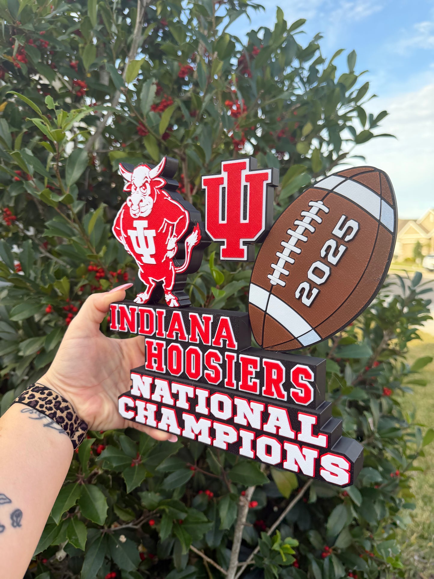 🏆 Indiana Hoosiers National Champions Desk Stand | IU Hoosiers Football Decor | College Football Desk Decor | Game Room Display