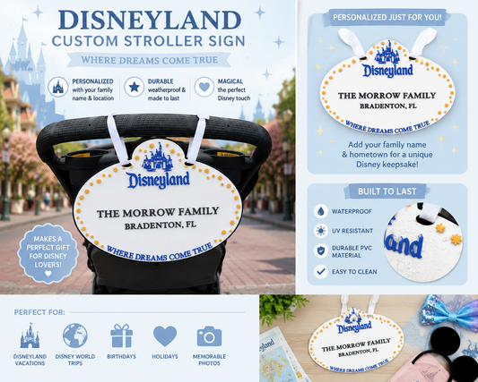 Disneyland Custom Family Stroller Sign – Personalized Disney Vacation Stroller Tag | Custom Family Name Sign | Disney Trip Accessory | Stroller Decoration