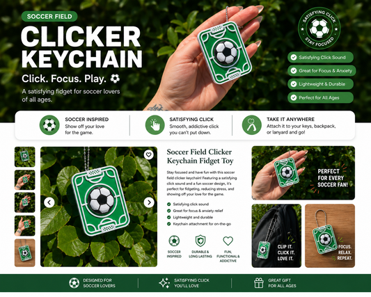 Soccer Field Clicker Keychain Fidget Toy | Soccer Lover Gift | Soccer Field Keychain | Sensory Clicker | Sports Backpack Accessory