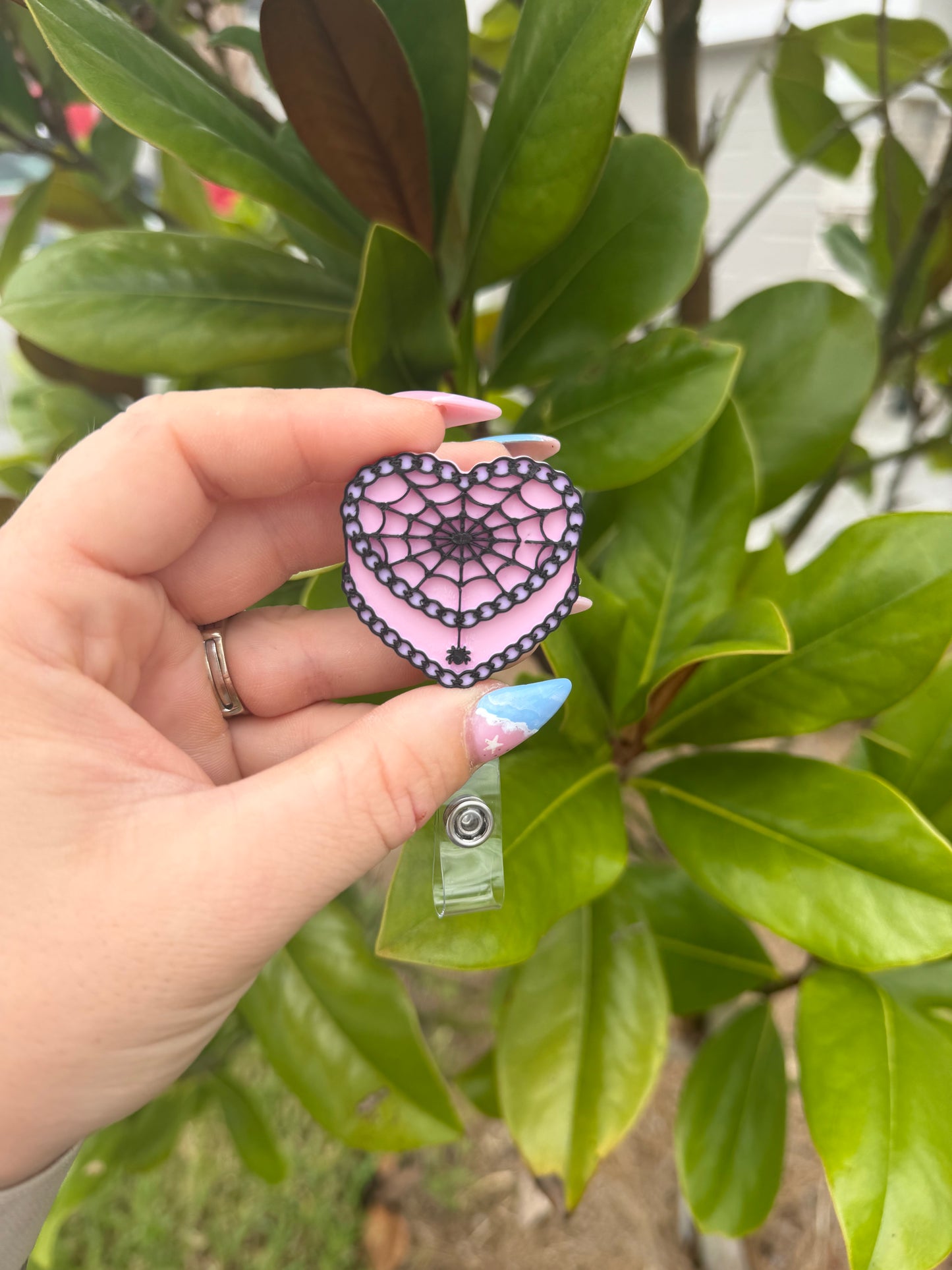 Pink Spiderweb Heart Badge Reel | Spider Cake Badge Reel | Spooky Cute Badge Holder | Halloween Badge Reel | Nurse Teacher Badge