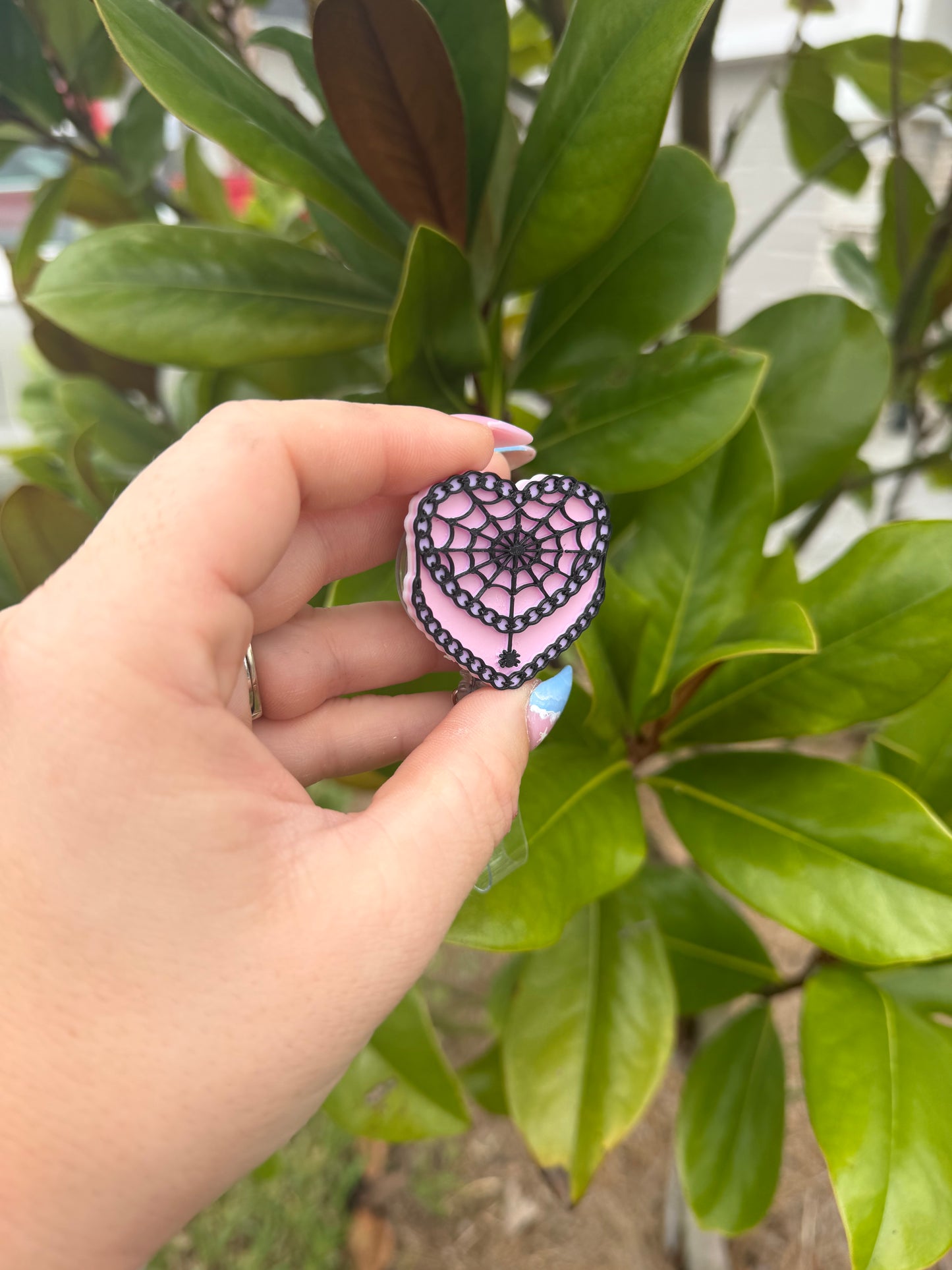 Pink Spiderweb Heart Badge Reel | Spider Cake Badge Reel | Spooky Cute Badge Holder | Halloween Badge Reel | Nurse Teacher Badge