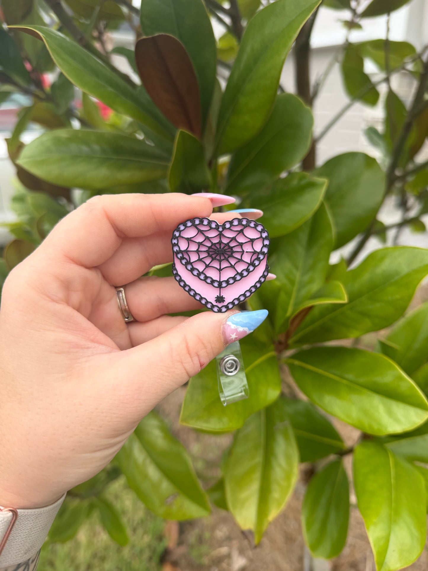 Pink Spiderweb Heart Badge Reel | Spider Cake Badge Reel | Spooky Cute Badge Holder | Halloween Badge Reel | Nurse Teacher Badge