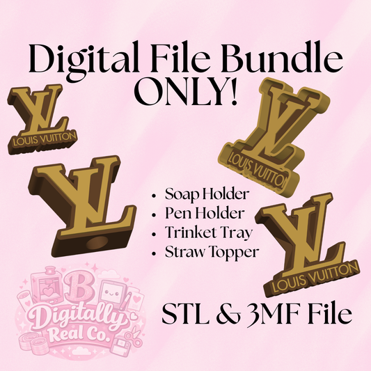 LV Inspired Organizer Bundle STL | Soap Holder, Straw Topper, Pen Holder & Trinket Tray 3D Print Files | Designer Bathroom & Desk Set | STL & 3MF Files