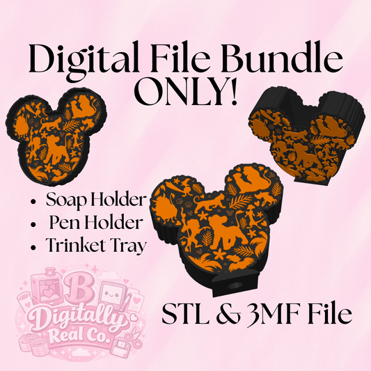Lion King Bundle STL Files | Soap Holder, Pen Holder & Trinket Tray | Safari Mouse Ear 3D Print Files | Lion King Decor | Digital Download STL 3MF