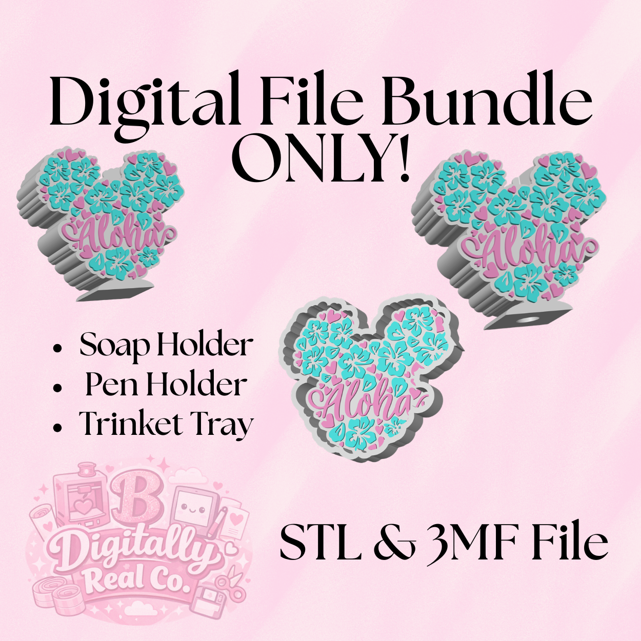Aloha Mouse Inspired 3-Piece Bundle – Soap Holder + Pen Holder + Trinket Tray | 3D Print Digital Files | STL & 3MF Included