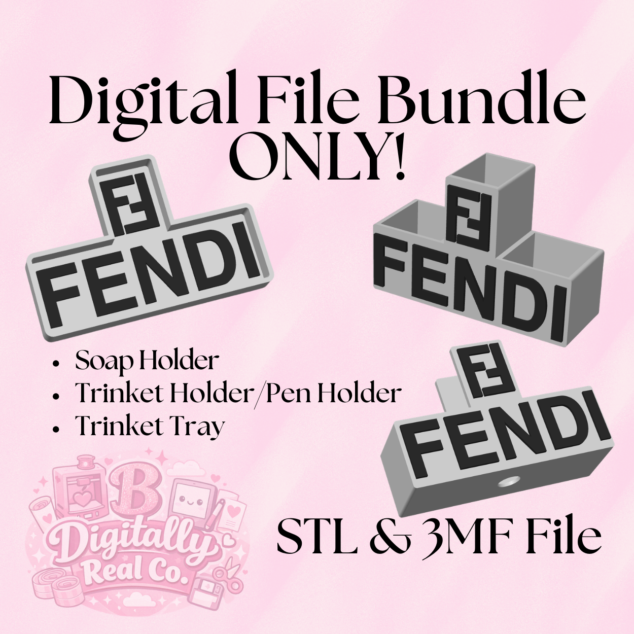 Fendi Inspired Organizer Bundle STL | Soap Holder, Trinket Tray & Pen Holder 3D Print Files | Designer Desk Organizer | Bathroom Decor STL | STL & 3MF Files