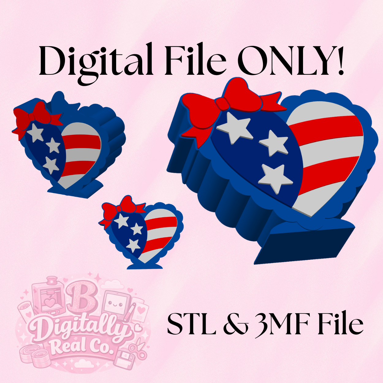 American Flag Heart Pen Holder STL & 3MF File | Patriotic Desk Organizer | USA Heart 3D Print | Digital Download
