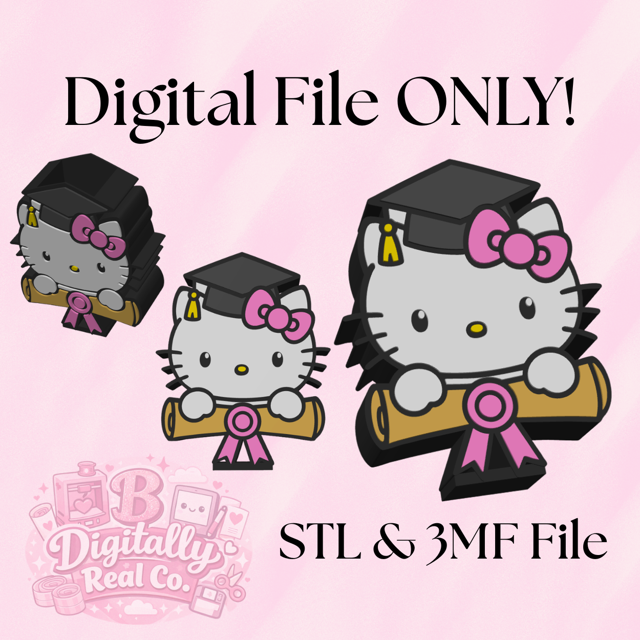 Hello Kitty Graduation Pen Holder STL & 3MF | Cute Grad Desk Organizer 3D Print File | Graduation Gift | Digital Download