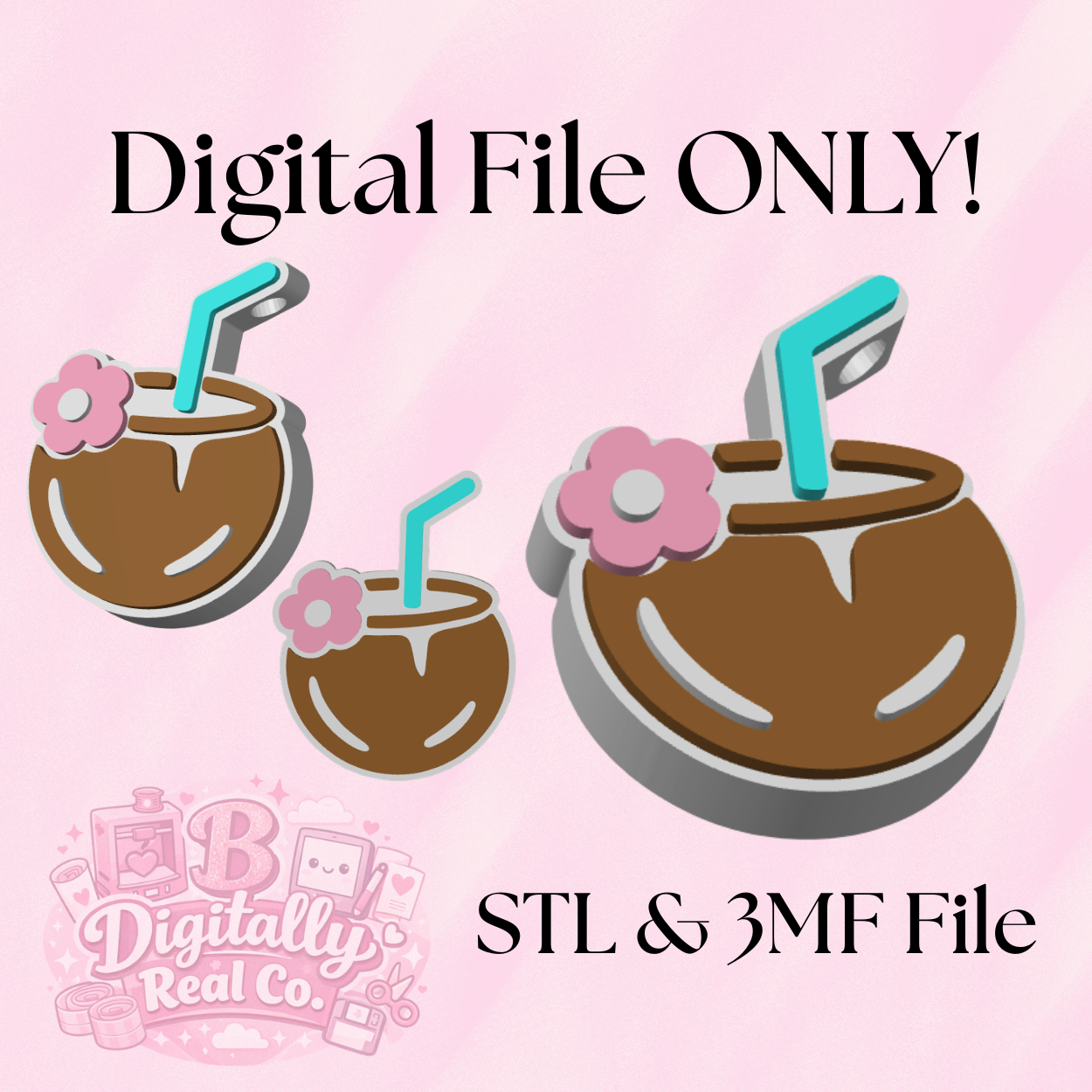 Piña Colada Coconut NFC Tag Digital File | STL & 3MF | Tropical NFC Tag Design | Beach Business NFC Tag | 3D Print File Download